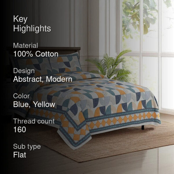 Aabhita Floral Bedsheet - Blue & Yellow