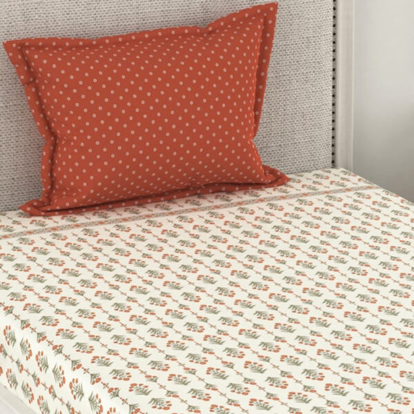 Flowers Of Jaipur Floral Microfiber Bedsheet- Green & Orange Flowers Of Jaipur Floral Microfiber Bedsheet- Green & Orange