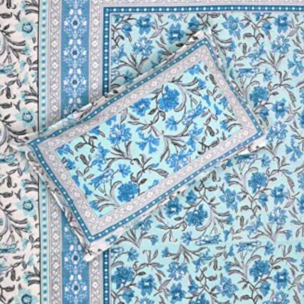 Folk Floral Fiesta Bedsheet - Blue
