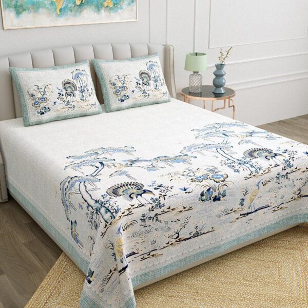 Kalyani Cloud Floral Cotton Bedsheet (Beige) - 140 TC Kalyani Cloud Floral Cotton Bedsheet (Beige) - 140 TC