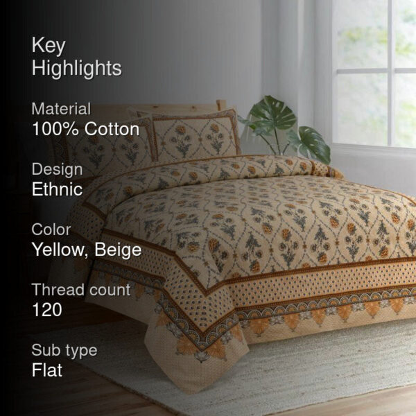 Mughal Jaali Printed Bedsheet - Yellow & Beige Mughal Jaali Printed Bedsheet - Yellow & Beige