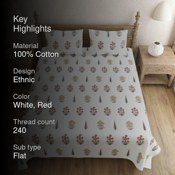 Rakhi Ethnic Bedsheet - White,Red