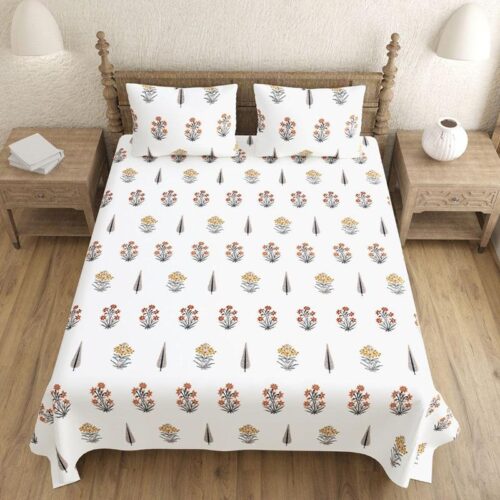 Rakhi Ethnic Bedsheet - White,Red