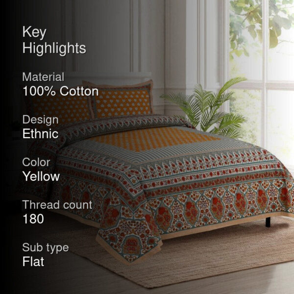 Trivona Regal Ethnic Bedsheet - Yellow