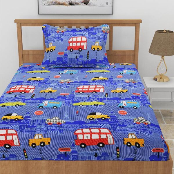 Way To School Kids Bedsheet - Blue Way To School Kids Bedsheet - Blue