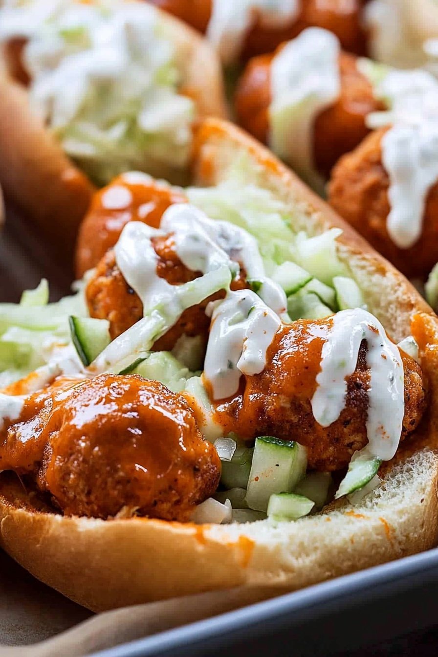 Buffalo Chicken Meatball Sandwich With Celery Slaw