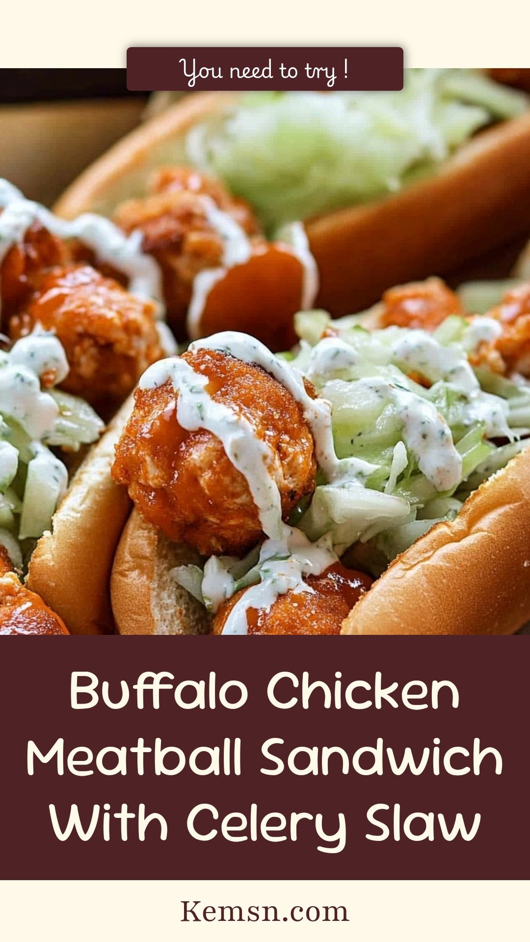 Buffalo Chicken Meatball Sandwich With Celery Slaw