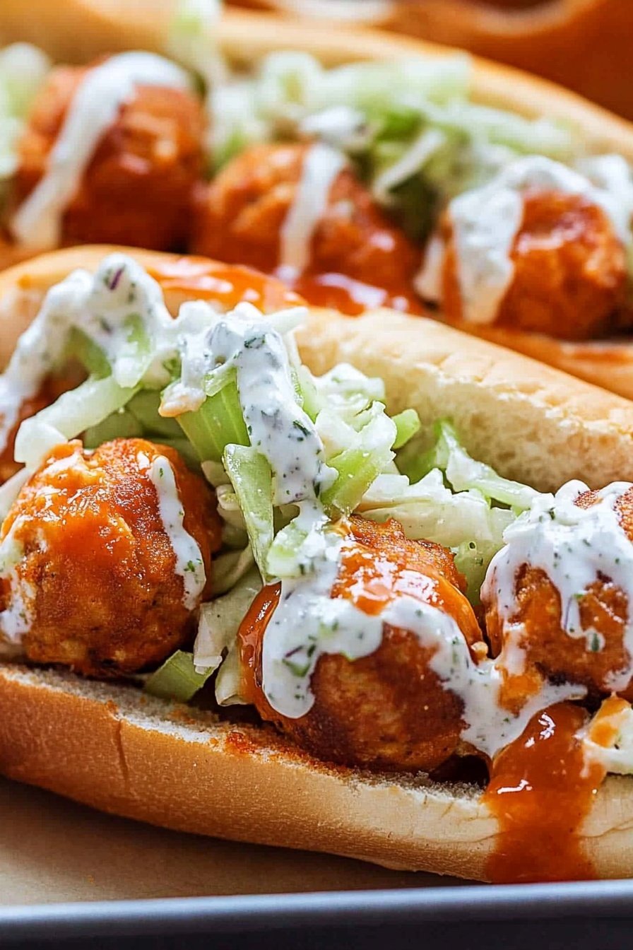 Buffalo Chicken Meatball Sandwich With Celery Slaw