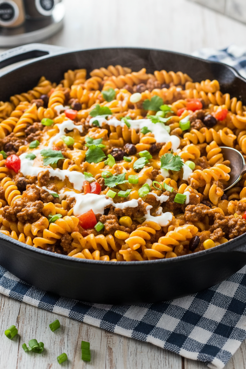 Cheesy One Pot Enchilada Pasta Dinner
