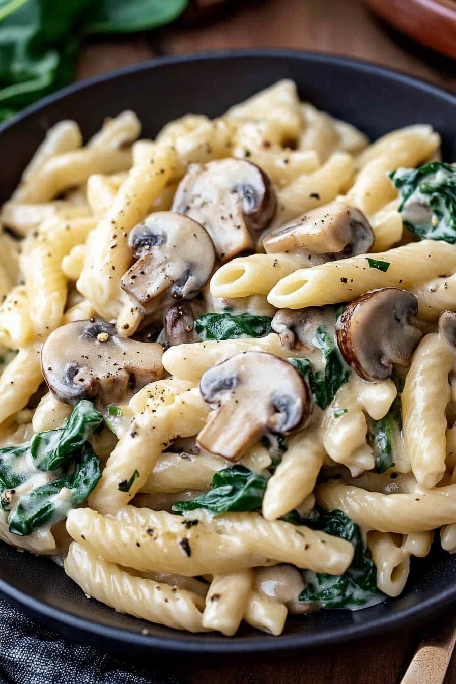 Creamy Mushroom Spinach Pasta Recipe