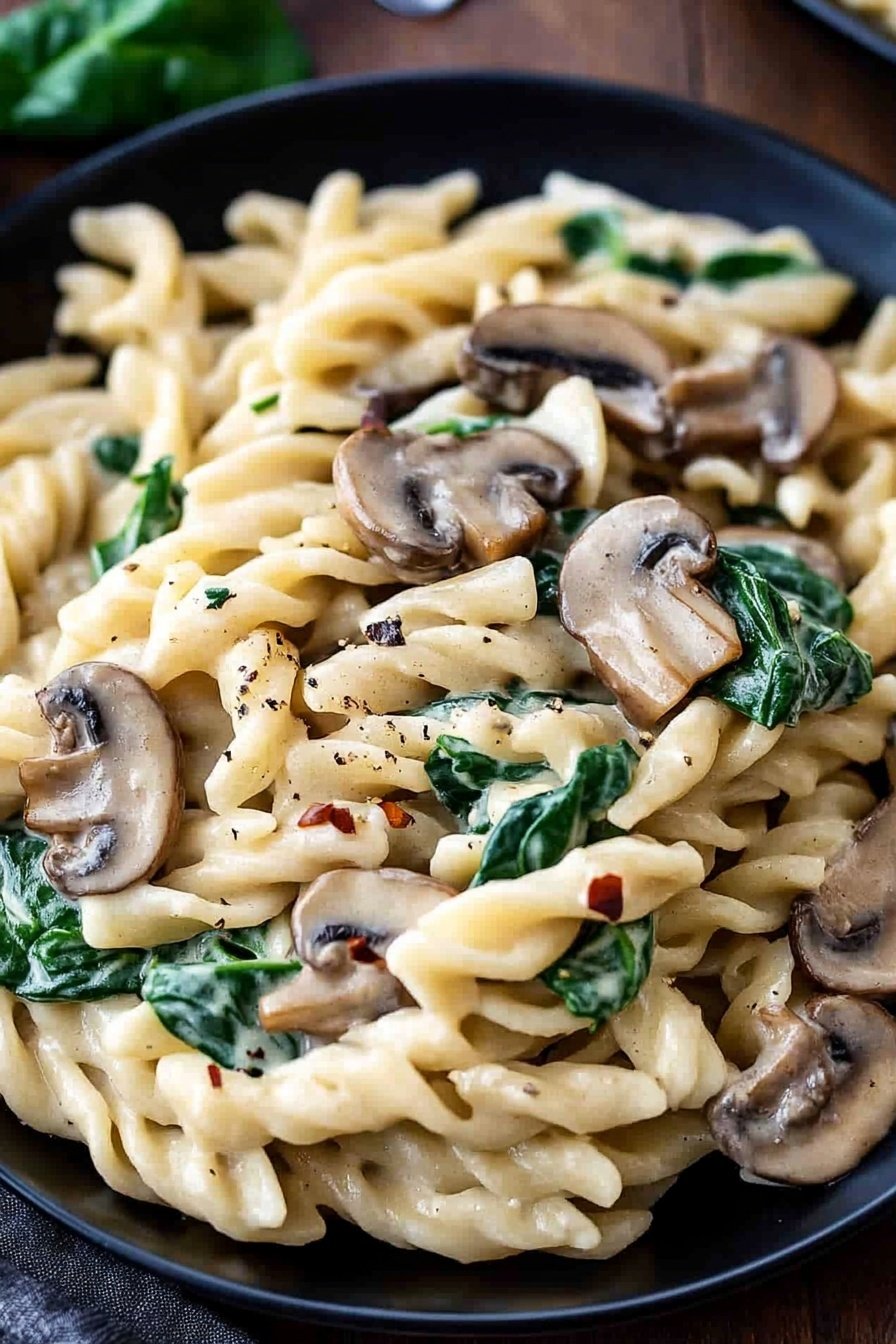 Creamy Mushroom Spinach Pasta Recipe