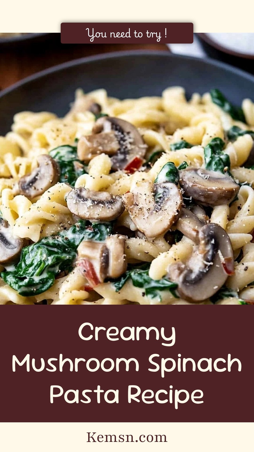 Creamy Mushroom Spinach Pasta Recipe