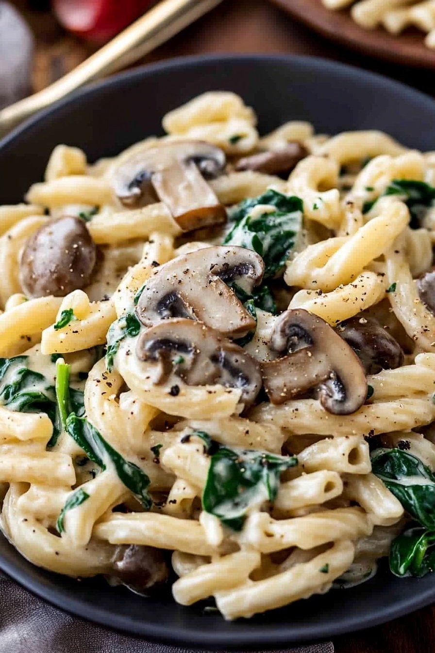 Creamy Mushroom Spinach Pasta Recipe