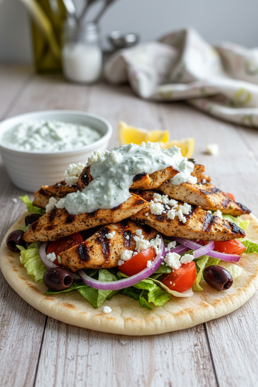 Greek Chicken Gyros with Lemon Herb Tzatziki