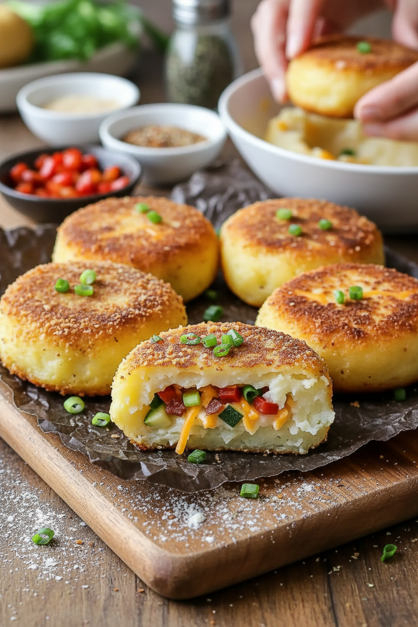 Quick Easy Crispy Creamy Stuffed Potato Cakes
