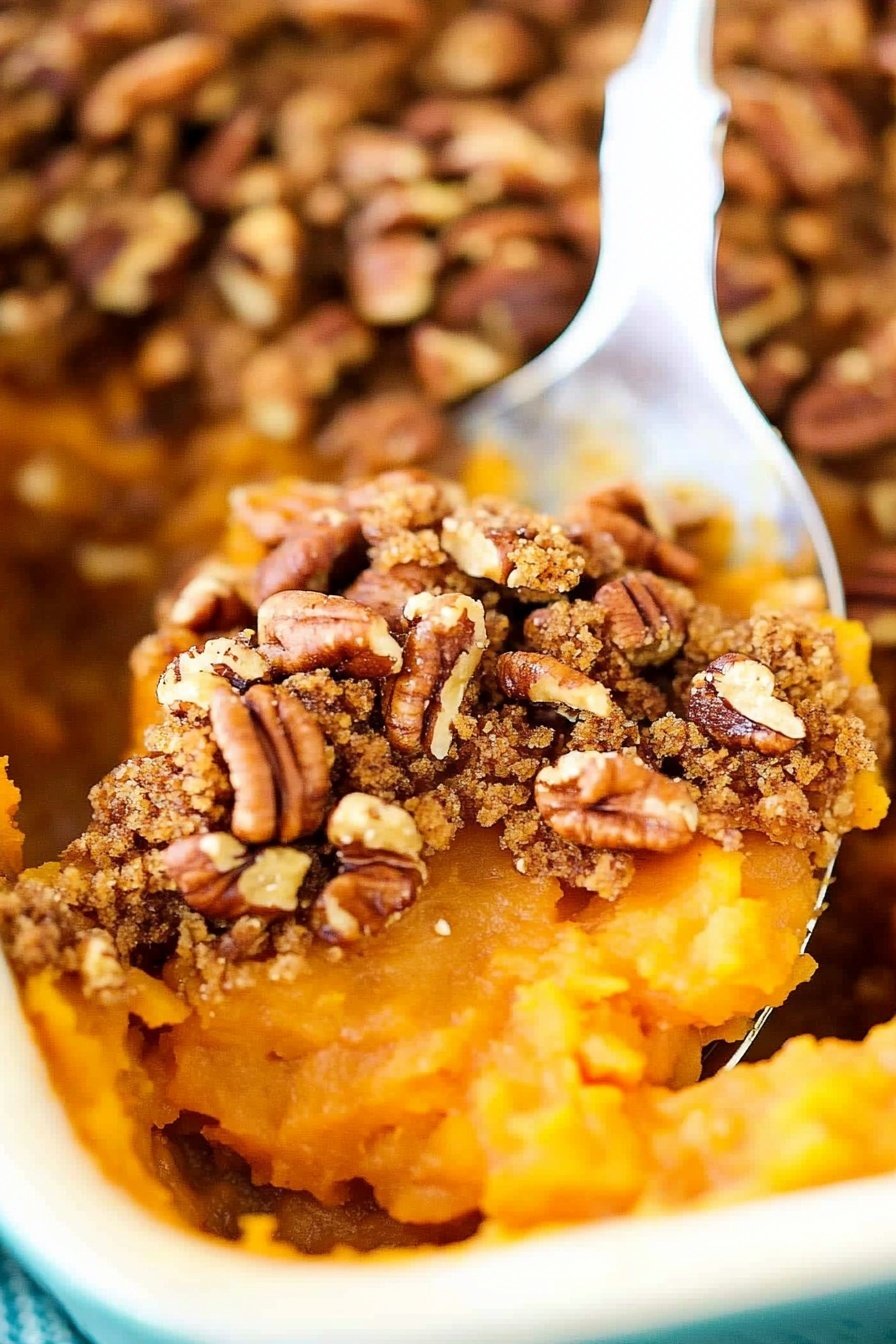 Sweet Potato Casserole with Pecan Praline Topping