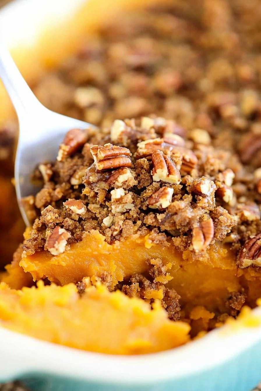 Sweet Potato Casserole with Pecan Praline Topping