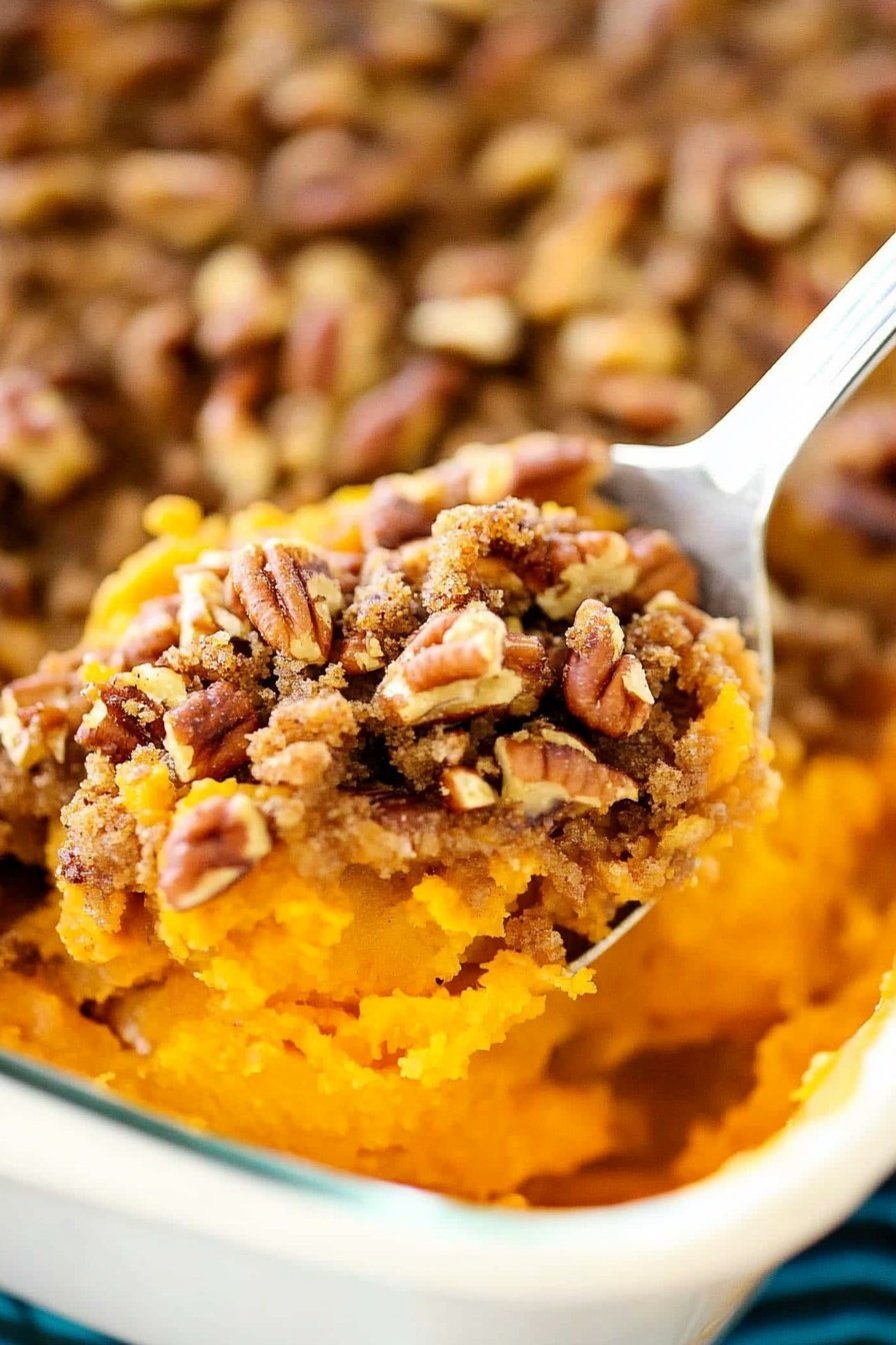 Sweet Potato Casserole with Pecan Praline Topping