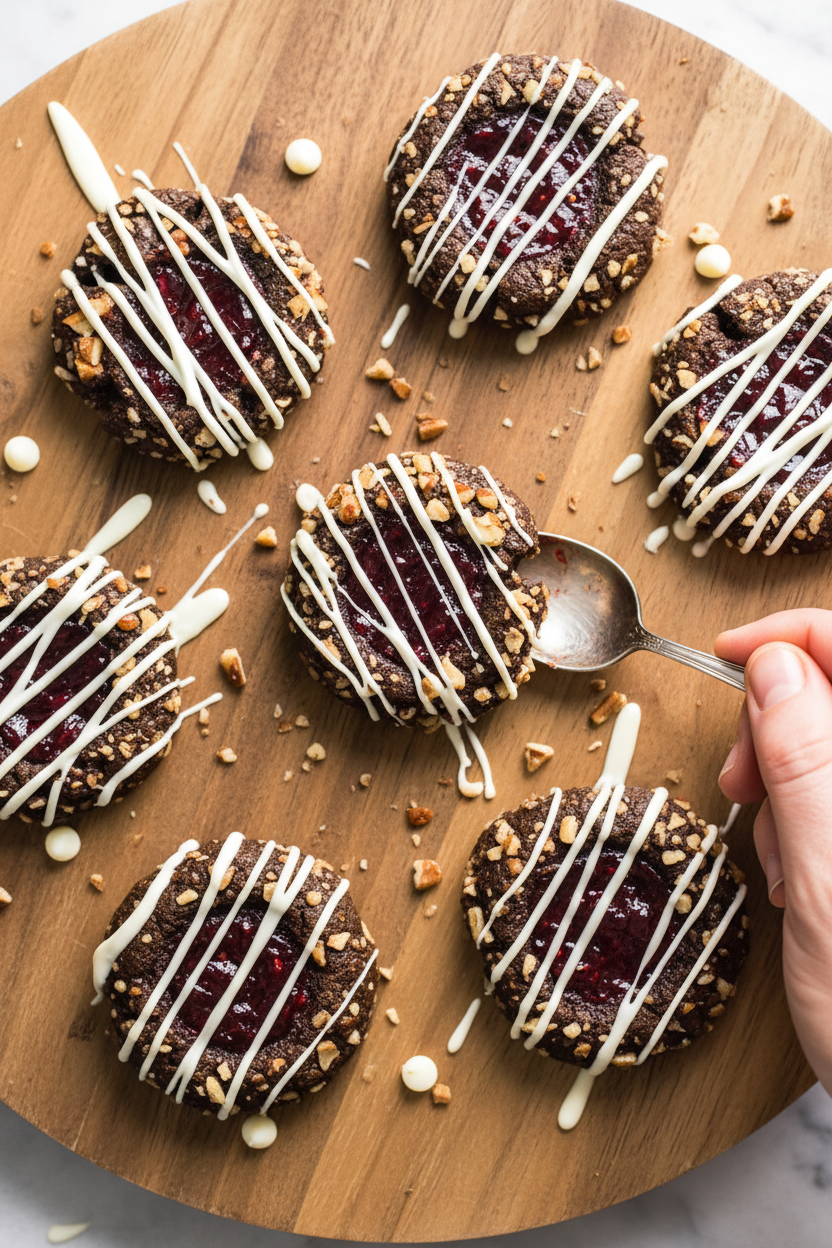 Chocolate Raspberry Thumbprint Cookies