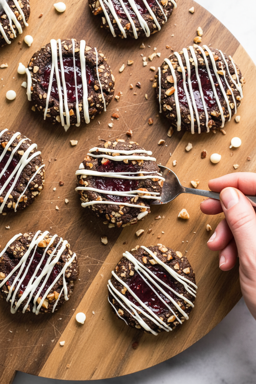 Chocolate Raspberry Thumbprint Cookies