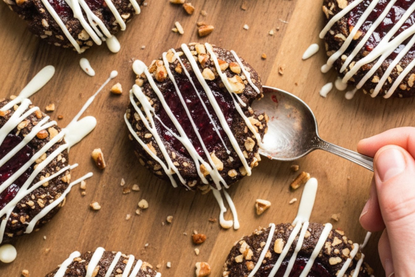 Chocolate Raspberry Thumbprint Cookies