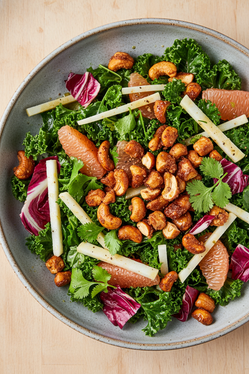 Citrus Kale Salad with Jicama and Candied Cashews