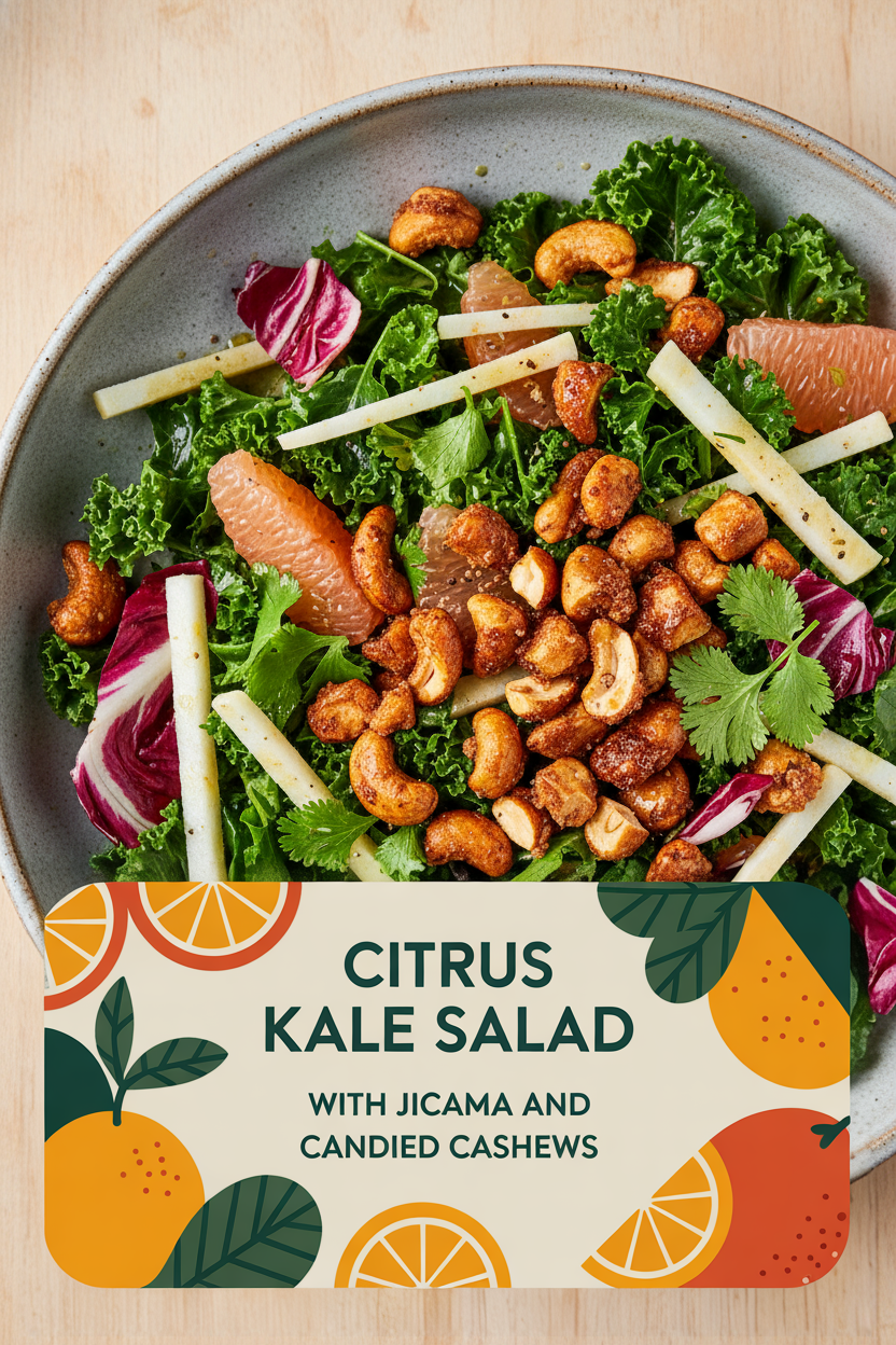 Citrus Kale Salad with Jicama and Candied Cashews
