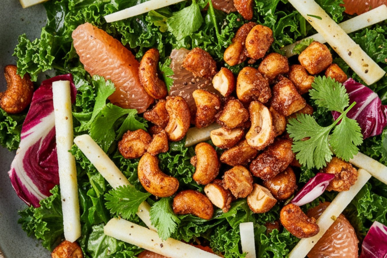 Citrus Kale Salad with Jicama and Candied Cashews