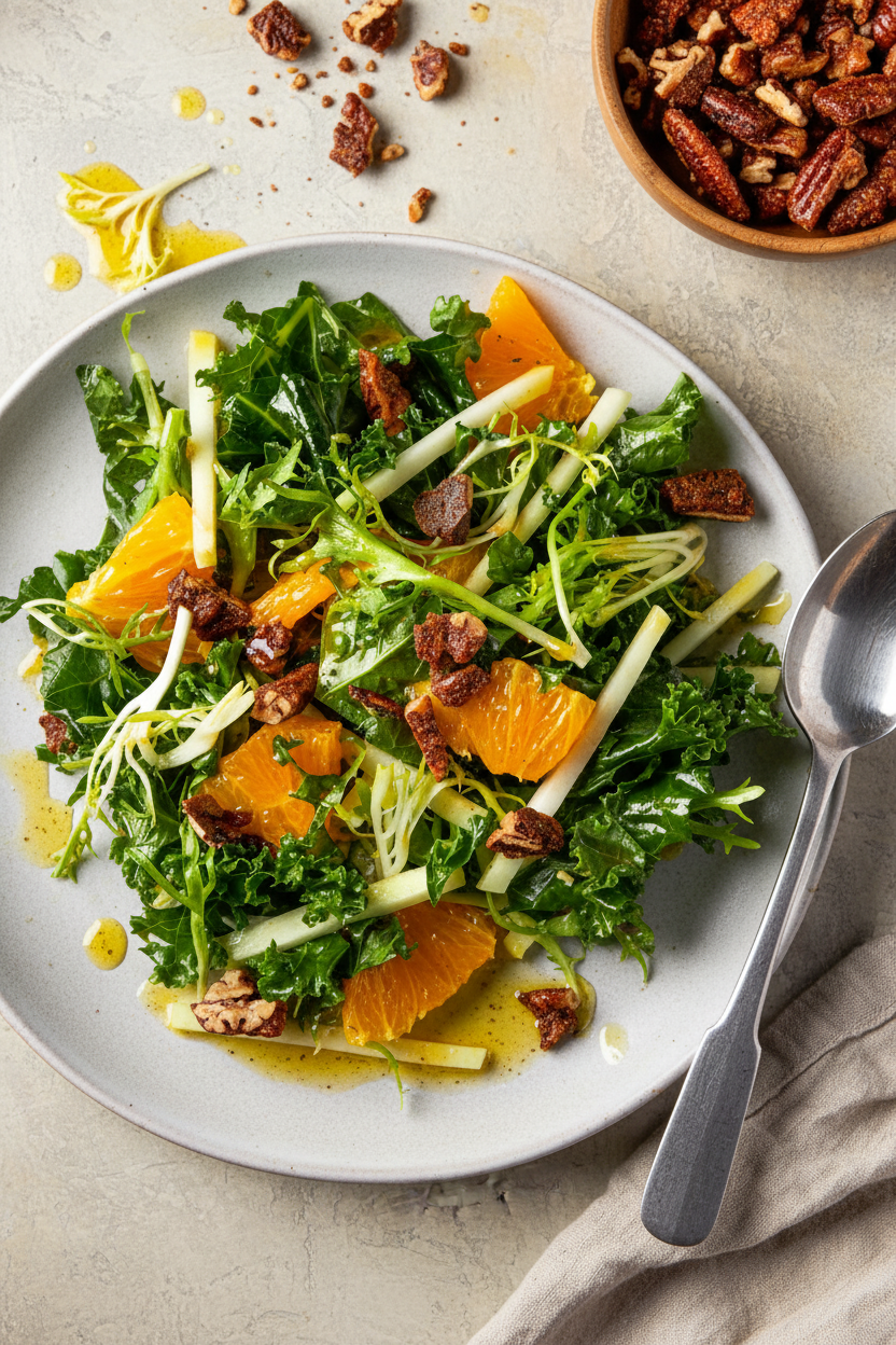Citrus Kohlrabi Salad with Candied Pecans