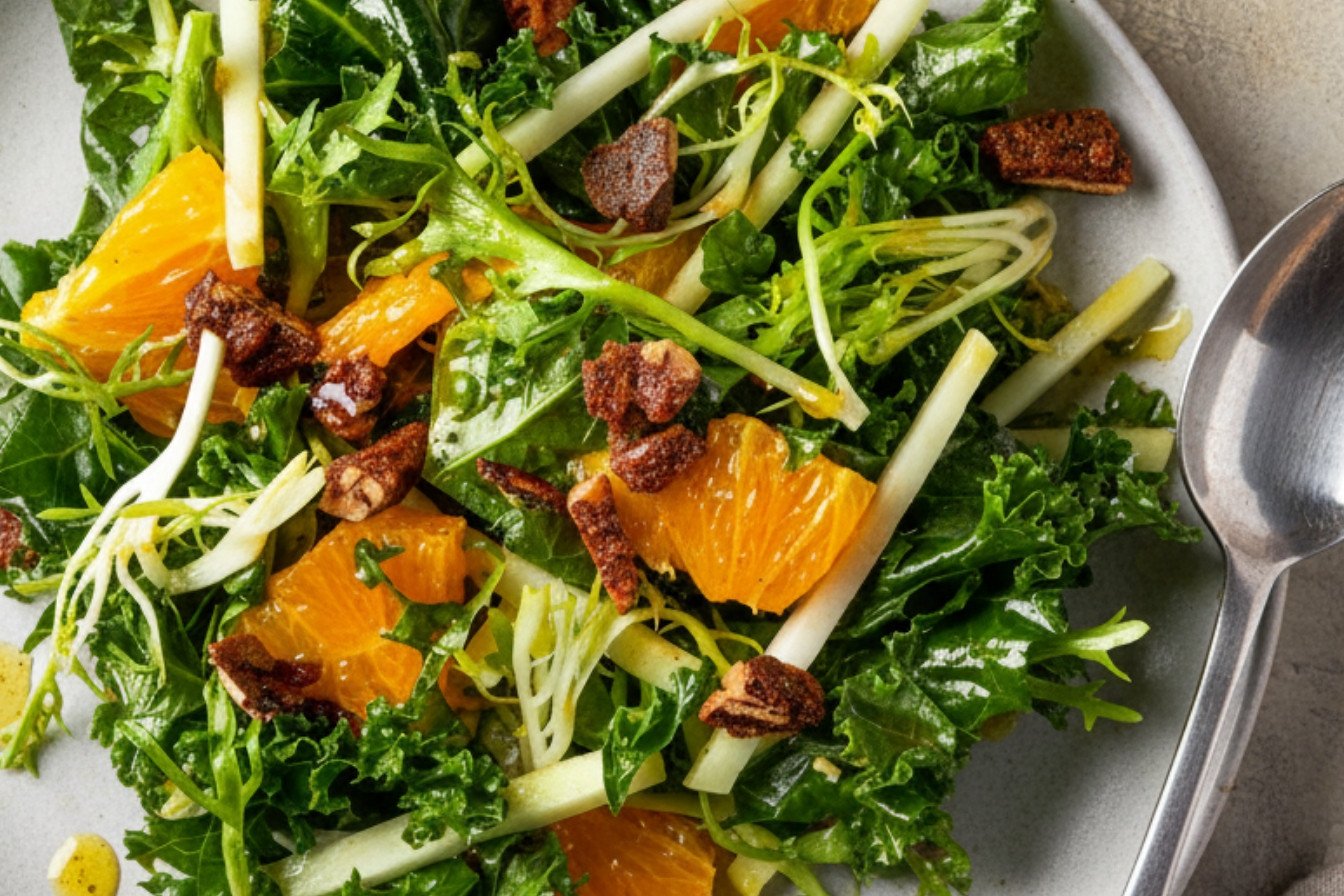 Citrus Kohlrabi Salad with Candied Pecans