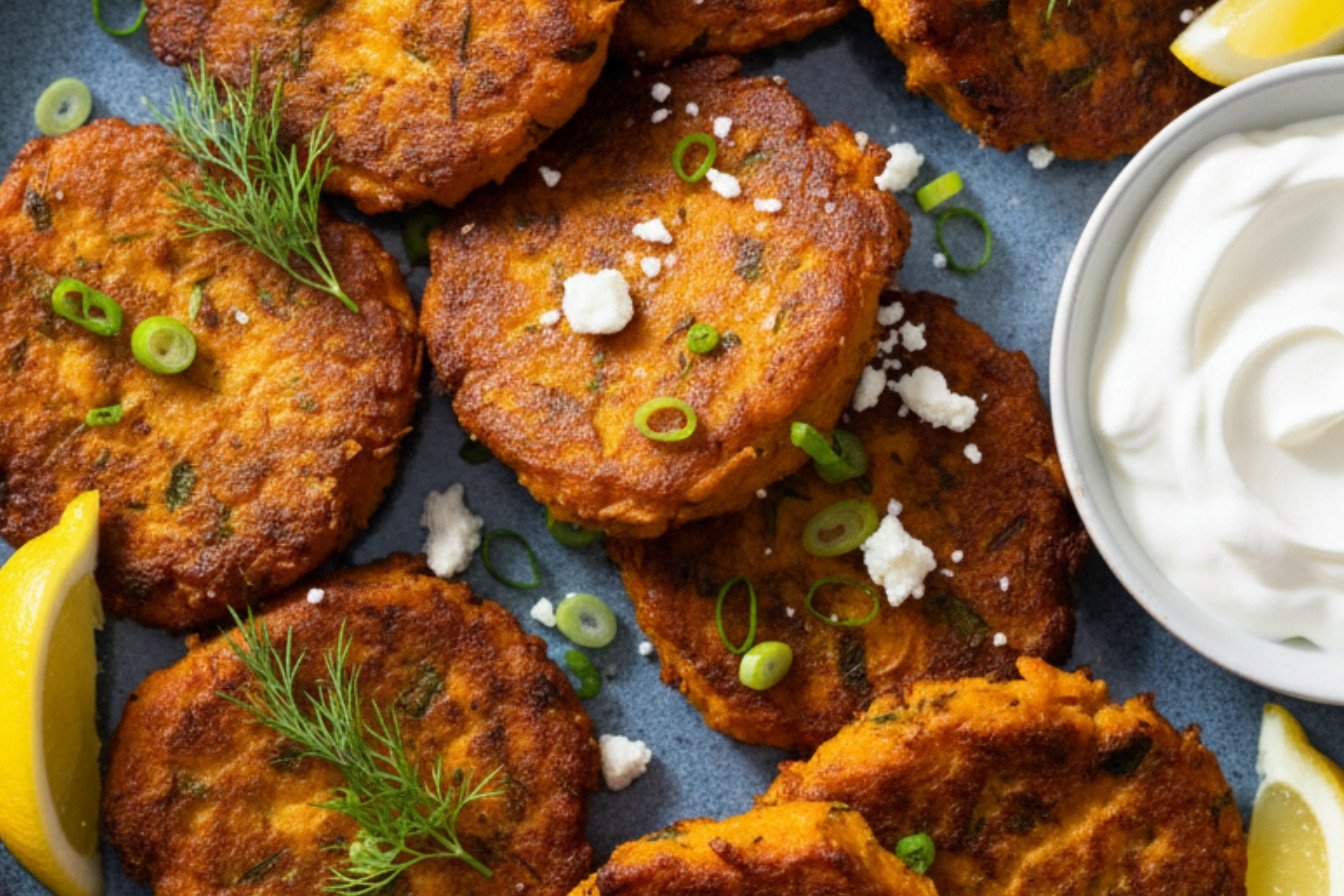 Crispy Sweet Potato Feta Herb Fritters