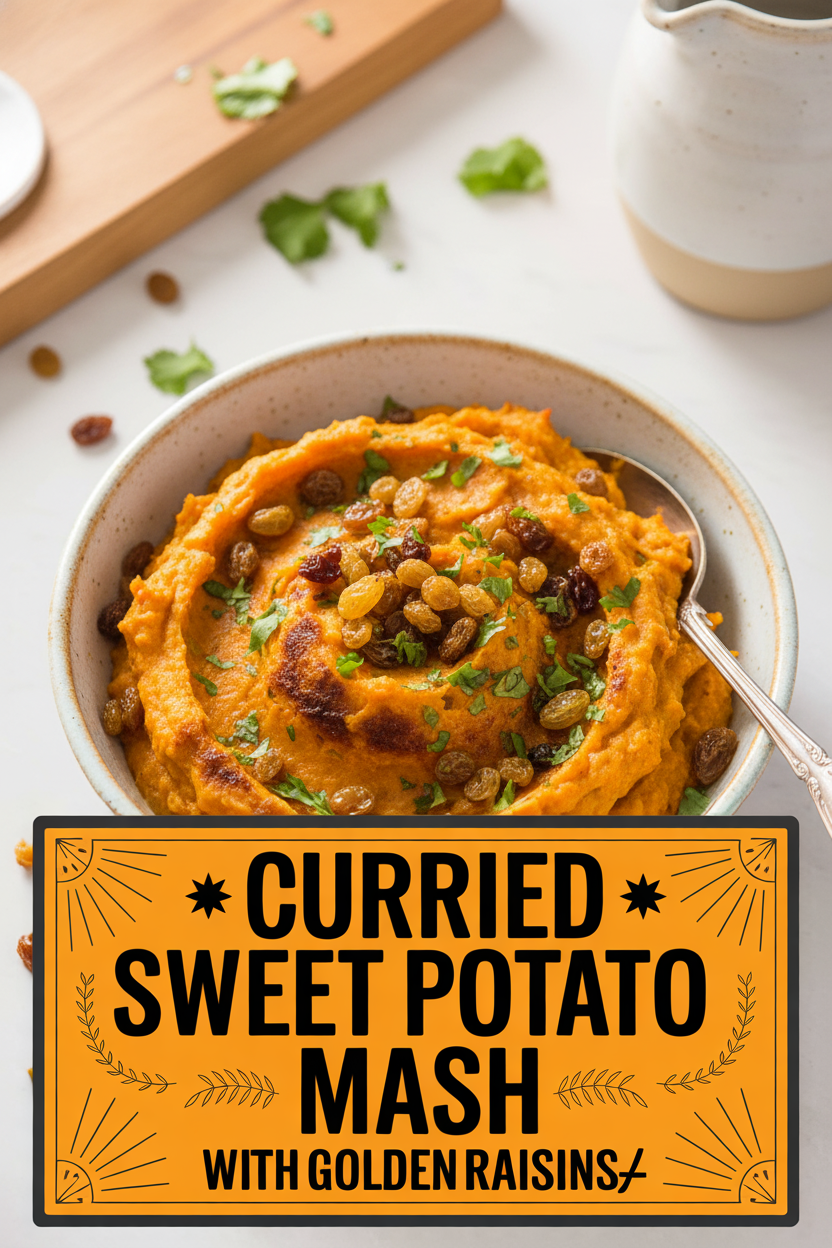Curried Sweet Potato Mash with Golden Raisins