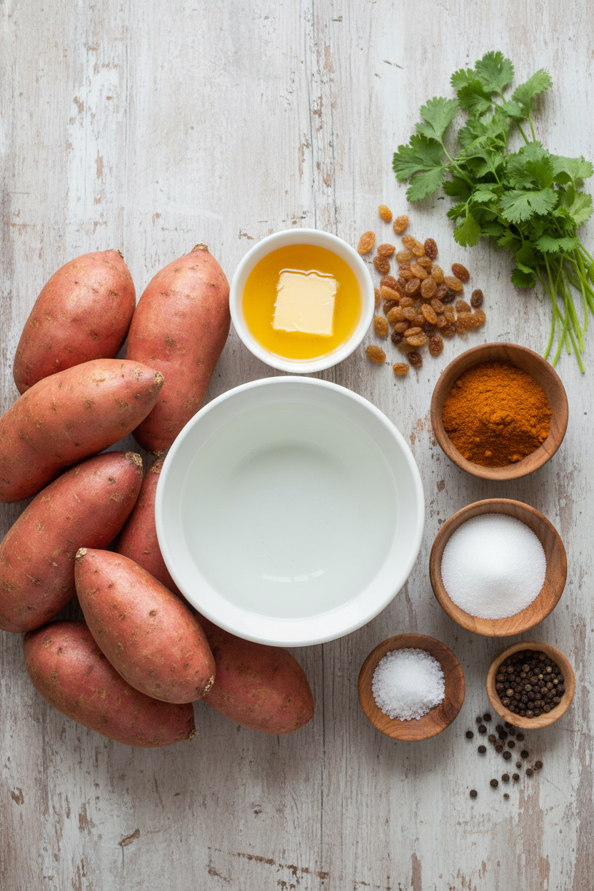 Curried Sweet Potato Mash with Golden Raisins