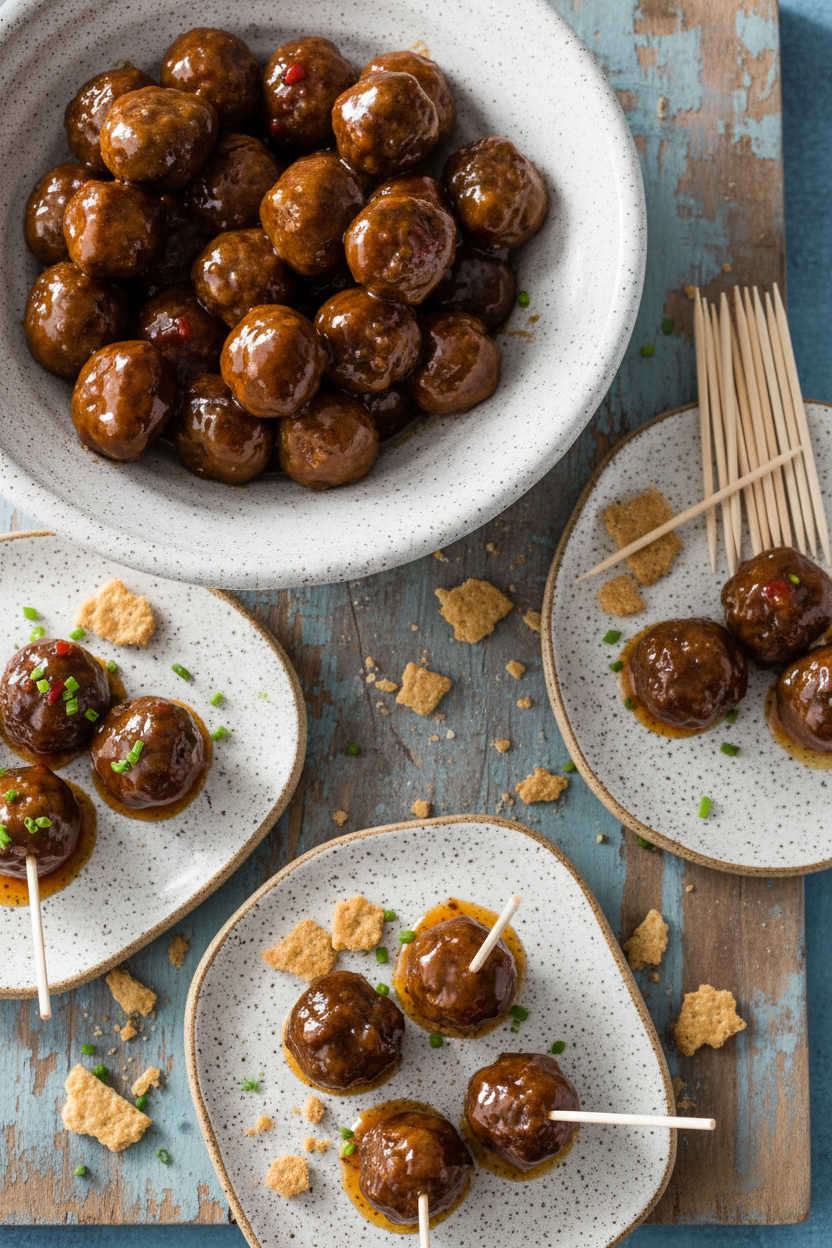 Easy Slow Cooker Cocktail Meatballs with Glaze