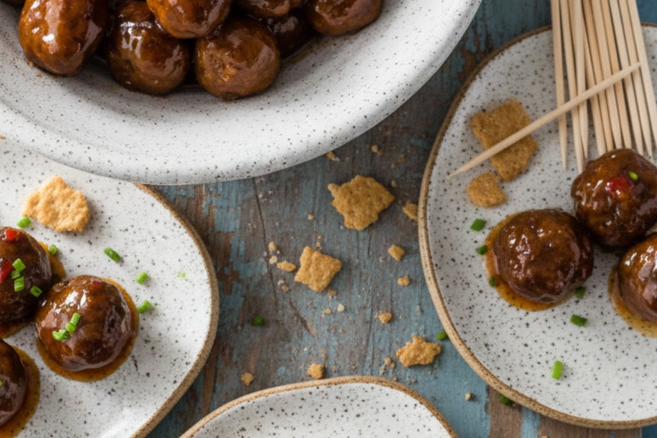 Easy Slow Cooker Cocktail Meatballs with Glaze