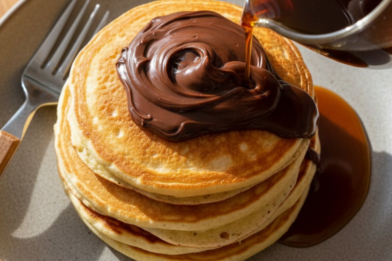 Malted Nutella Pancakes with Maple Syrup