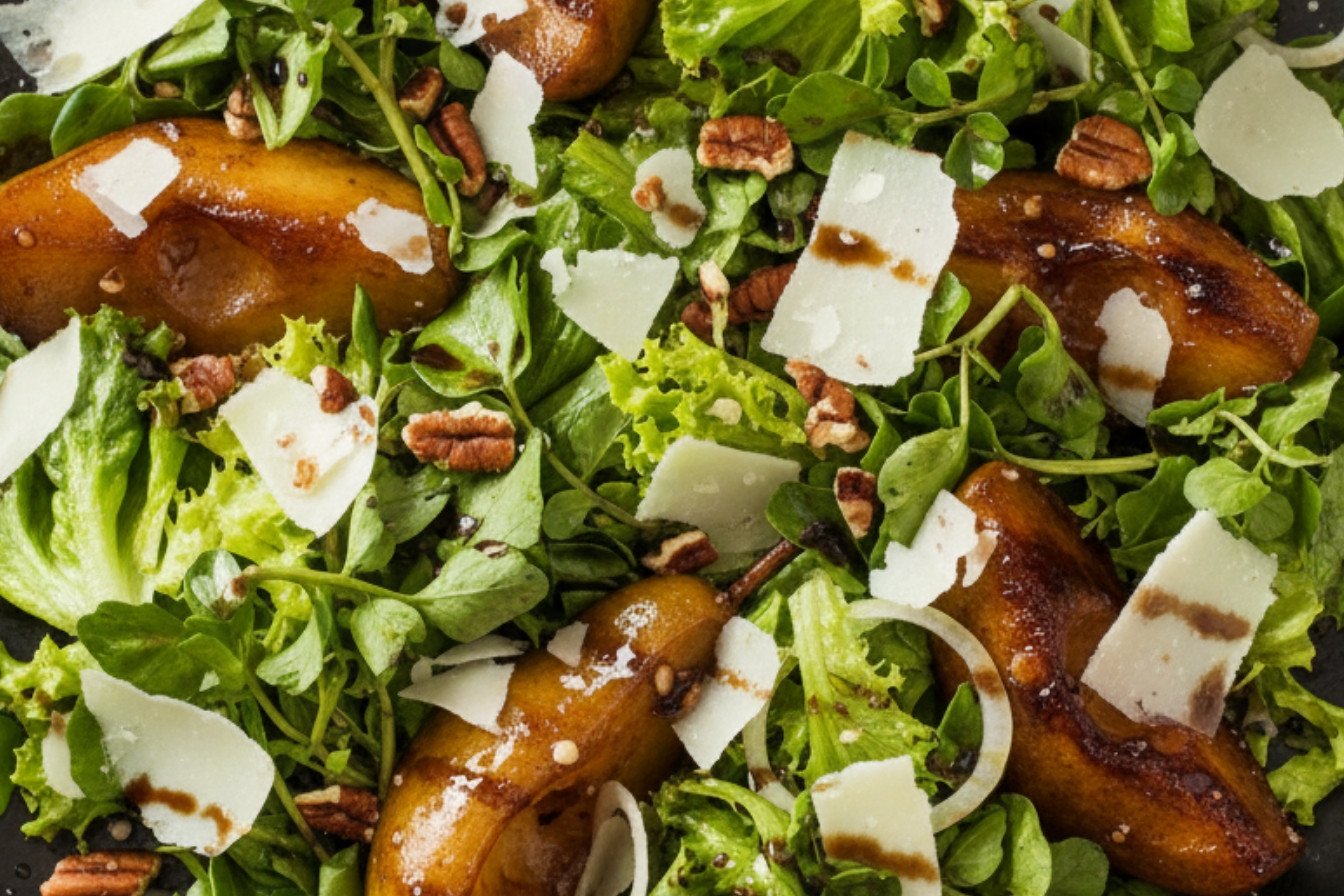 Pan Roasted Pear Salad with Parmesan and Pecans