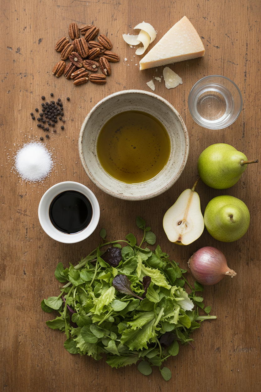 Pan Roasted Pear Salad with Parmesan and Pecans