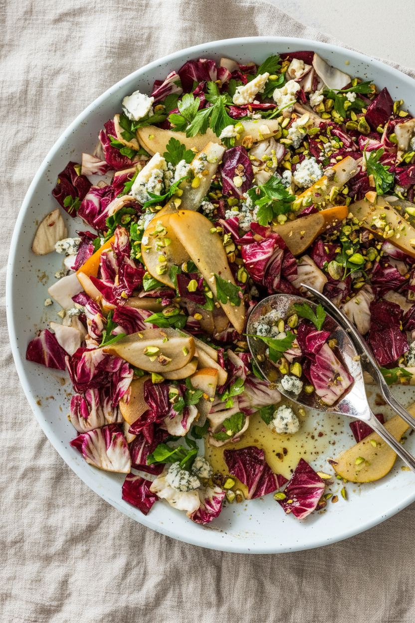 Pear and Blue Cheese Radicchio Salad with Parsley