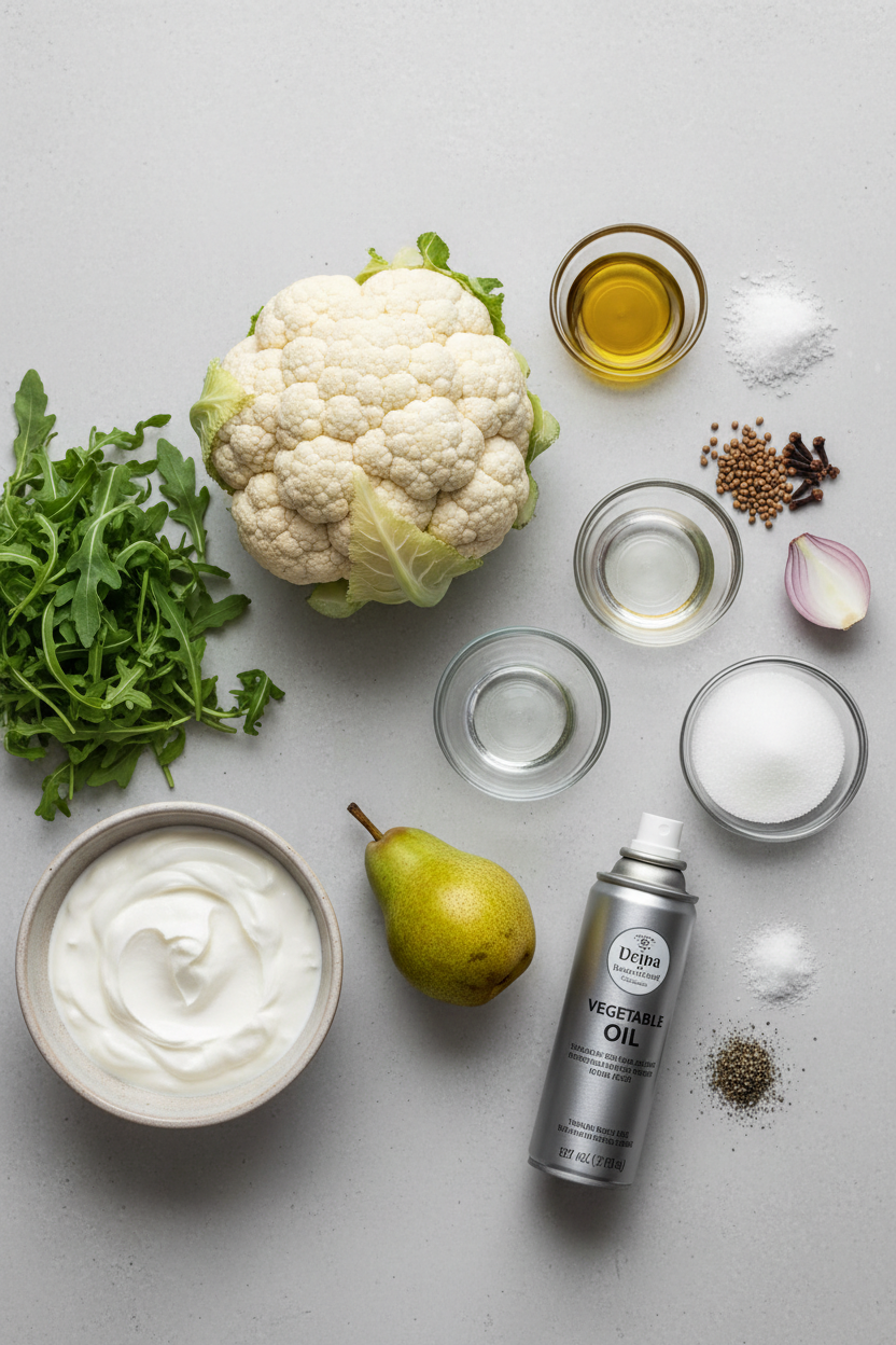 Roasted Cauliflower Arugula and Pear Salad