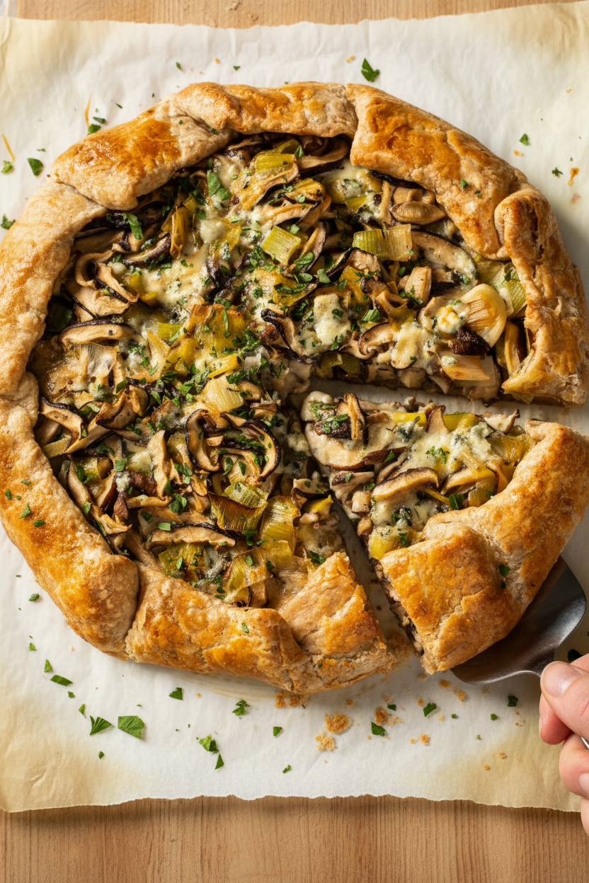 Savory Mushroom Leek and Gorgonzola Galette