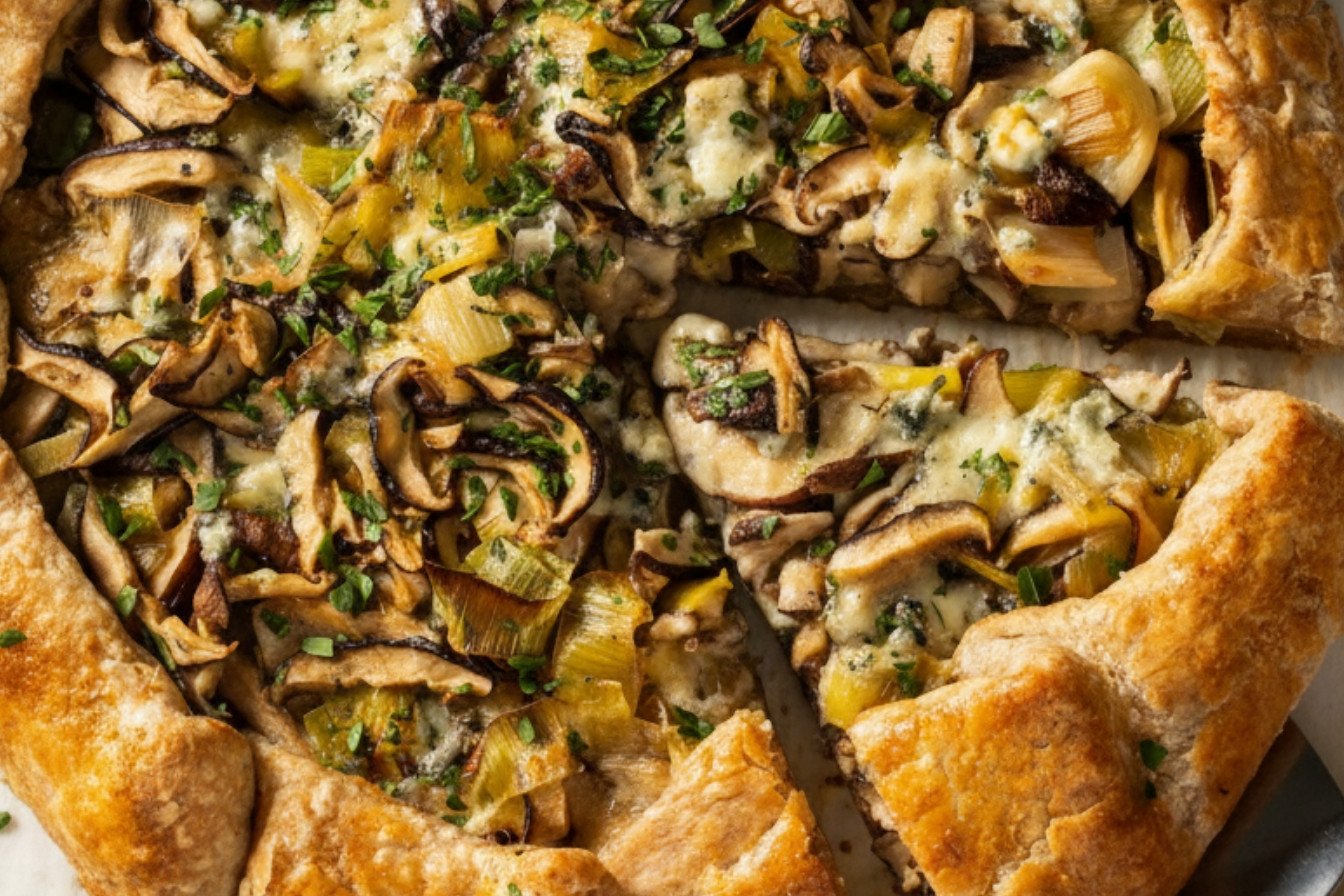 Savory Mushroom Leek and Gorgonzola Galette