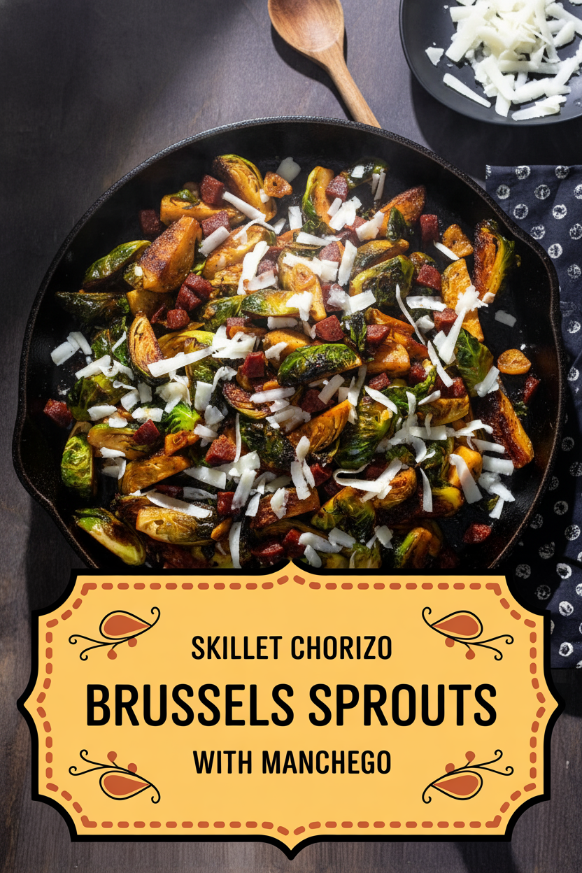 Skillet Chorizo Brussels Sprouts with Manchego