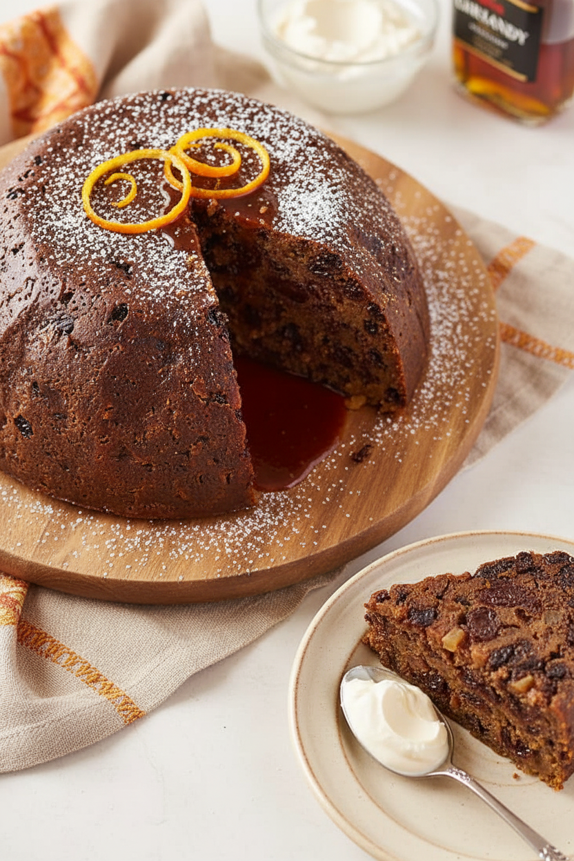 Spiced Orange Mascarpone Plum Pudding