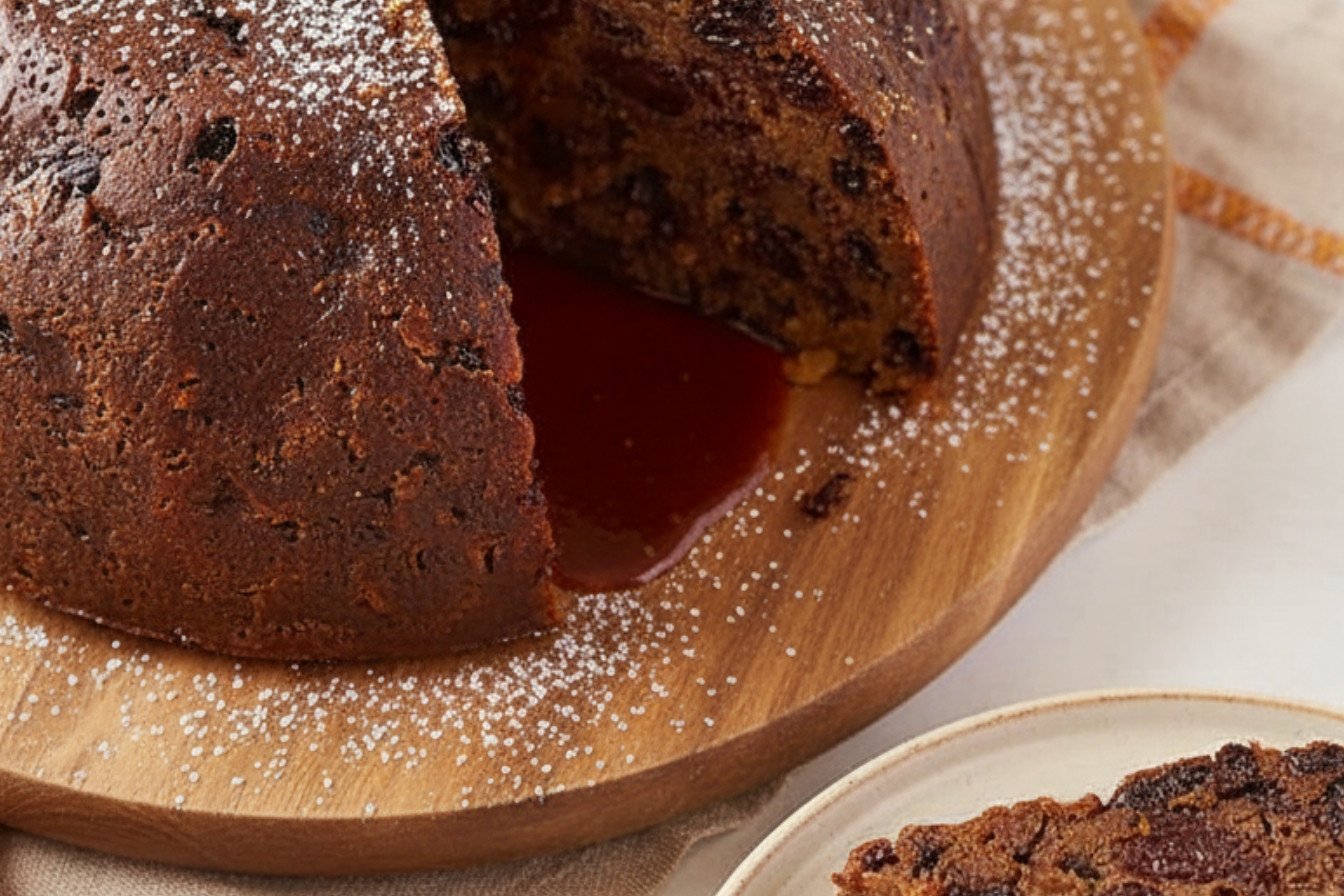 Spiced Orange Mascarpone Plum Pudding