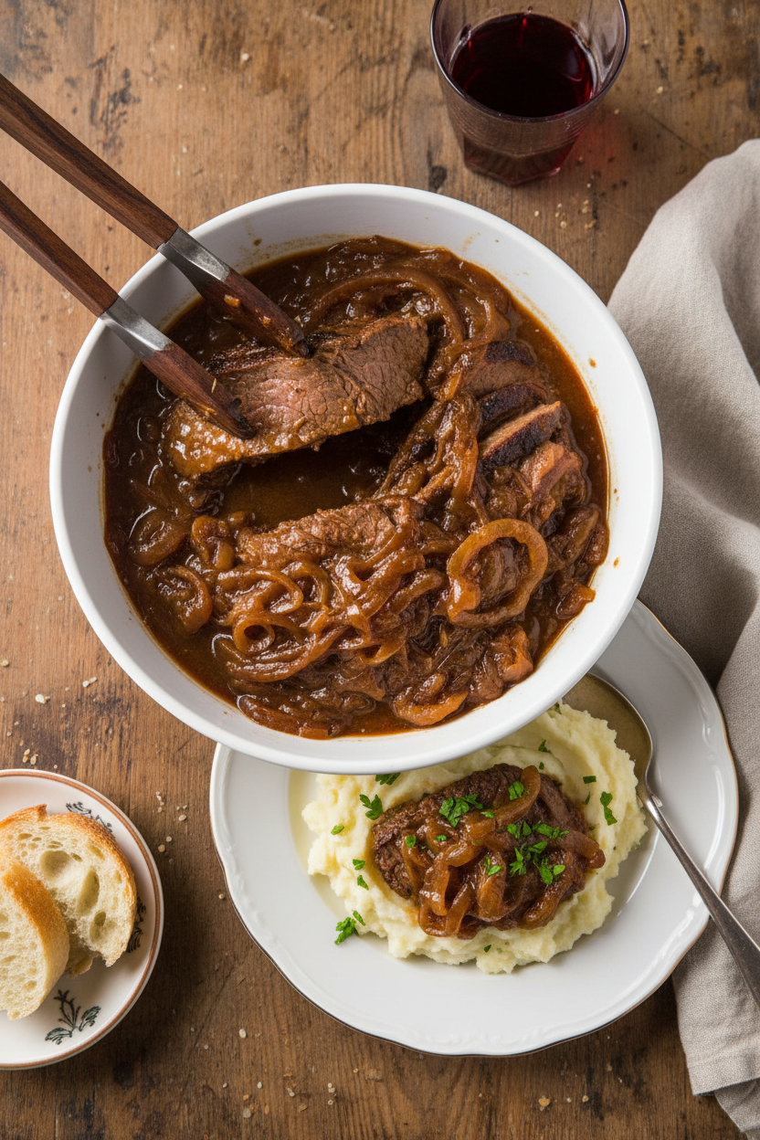 Tender Braised Beef with Onions
