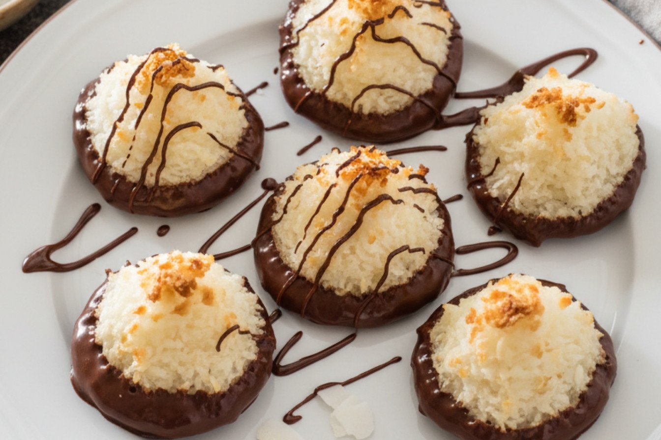 Triple Coconut Chocolate Dipped Macaroons